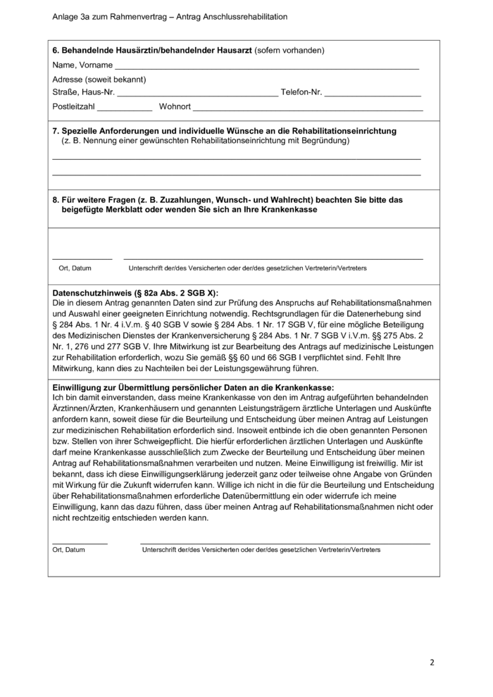 Antrag auf Anschlussrehabilitation (Seite 2/3)